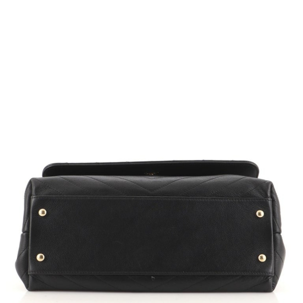 RARE! Authentic! Chanel CC Coco Top Handle Calfskin Quilted Chevron Leather Flap - Picture 5 of 15